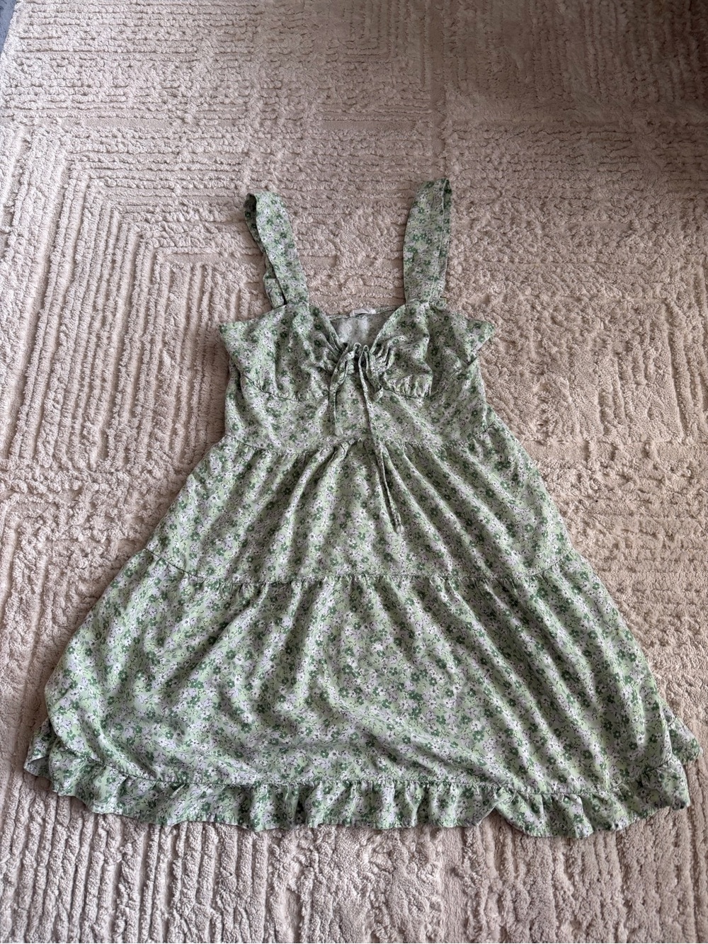 Sage Green Ditsy Floral Cottagecore Mini Dress Sundress